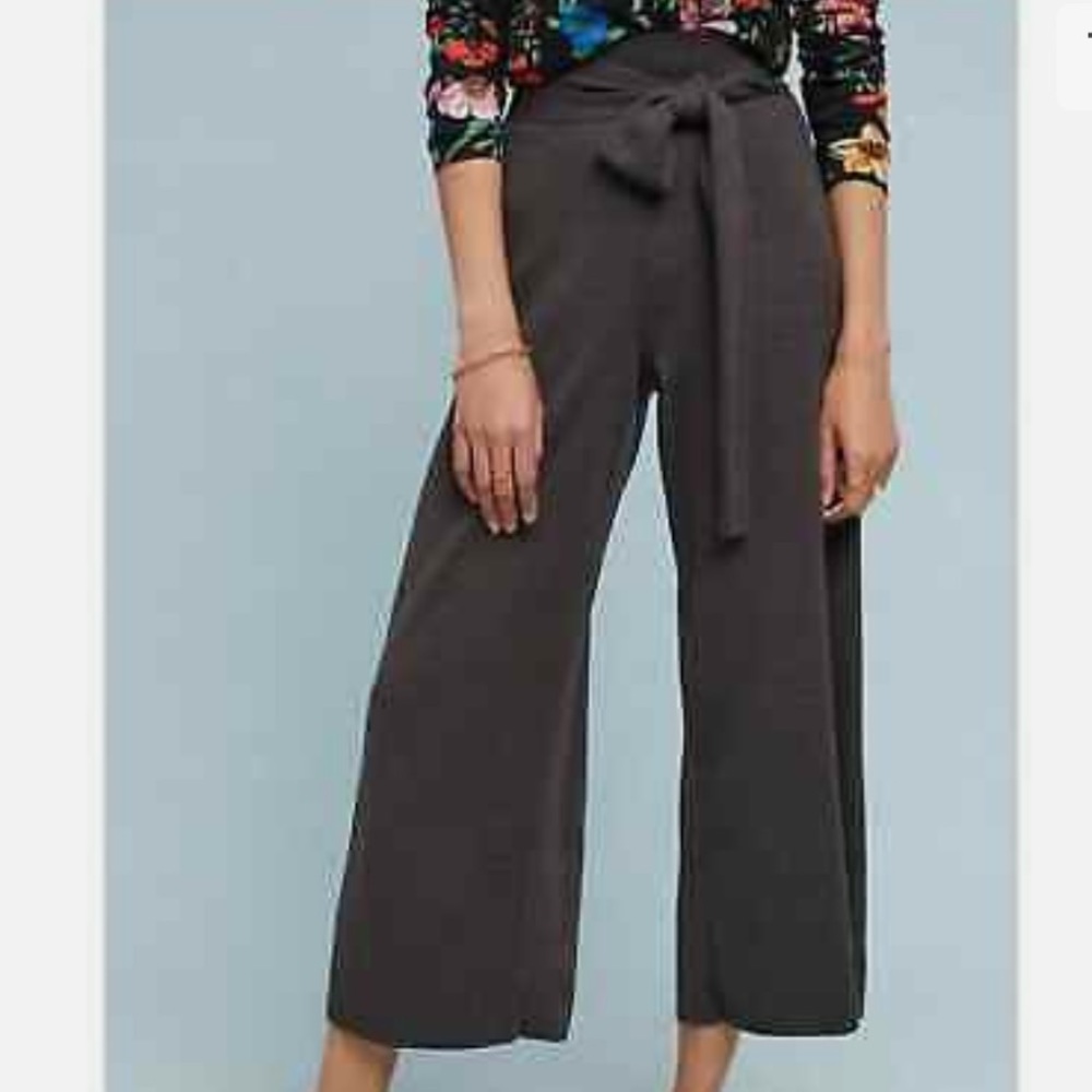 Anthropologie Moth XL Tie Front Sweater Wool Blend Pants Gray Wide legs